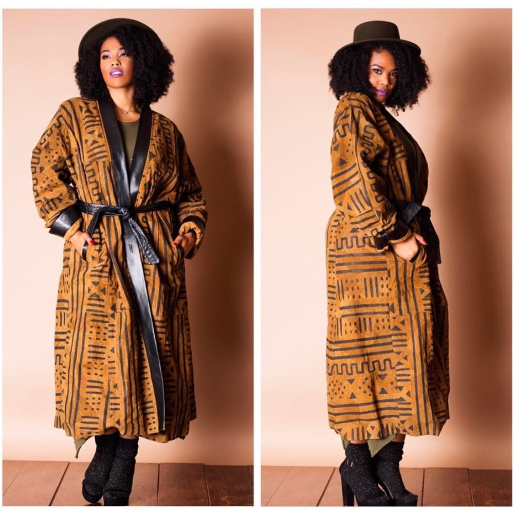 ISO vintage Magic Suede Jacket, long, mud cloth/tribal print